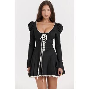 House of CB Larisa Black & Cream Pleated Mini Dress - Sale